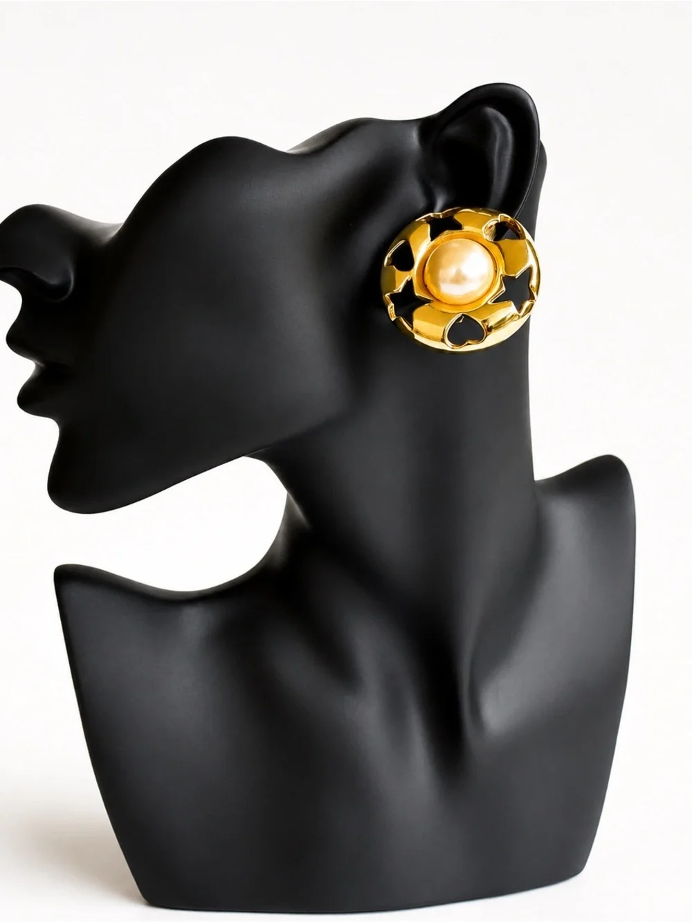 Vintage Gold Tone & Faux Pearl Clip-On Earrings | 1980s Statement Jewelry